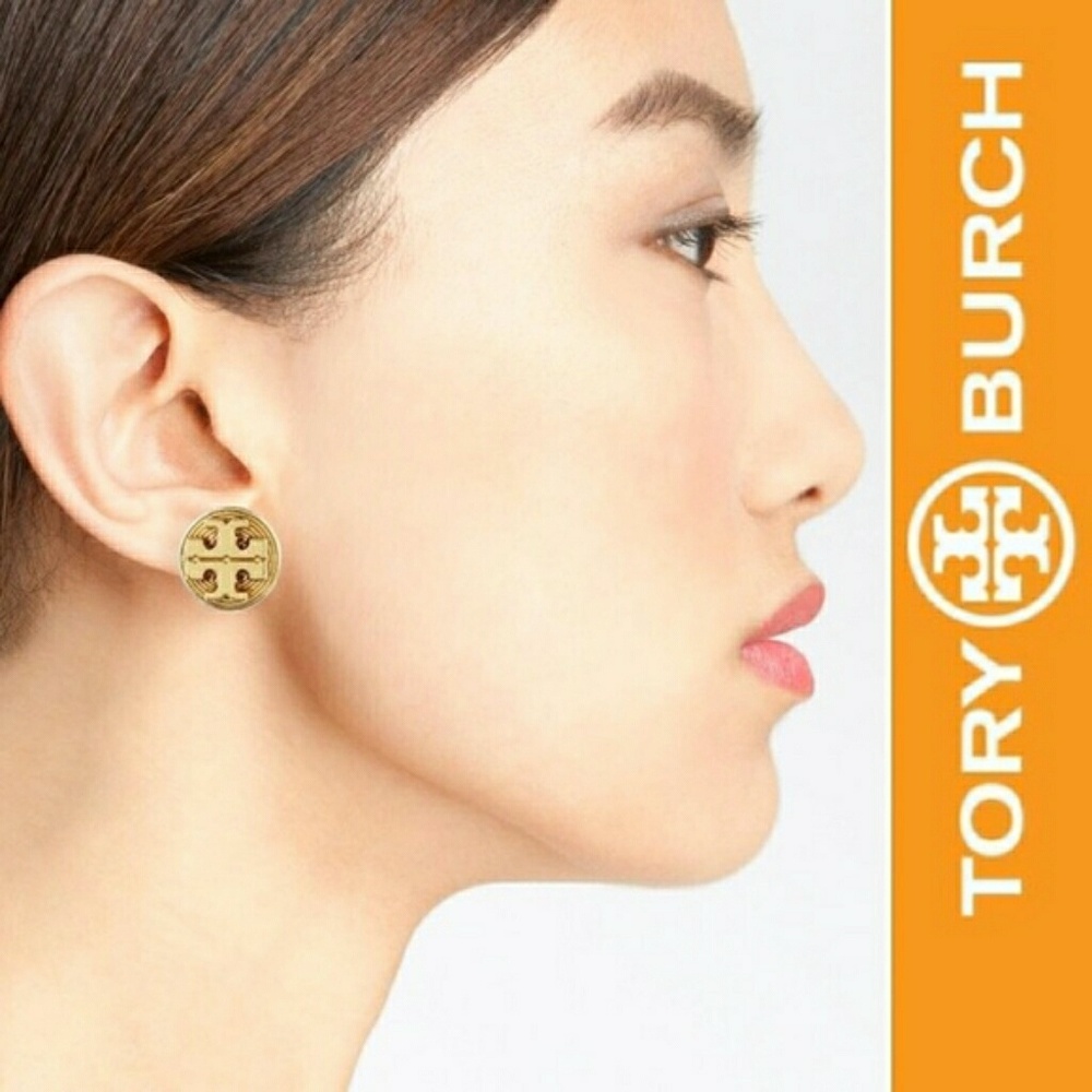NWOT Tory Burch Livia Gold Stud Logo Earrings - Picture 7 of 8